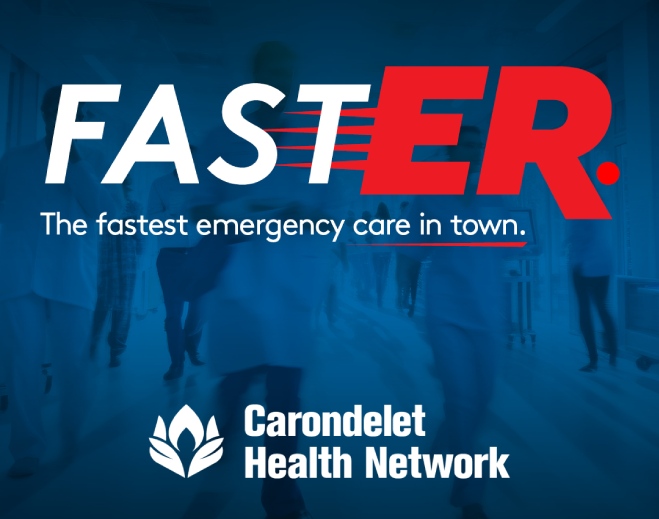 Emergency care message with hospital hallway