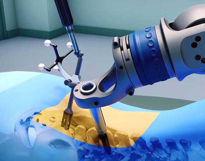 Robotic arm assisting spine surgery procedure